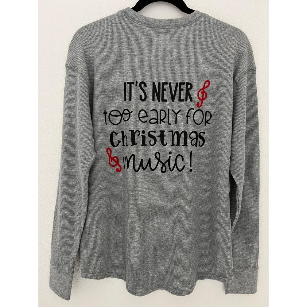 Gray Christmas Music Waffle Knit Long Sleeve Shirt Size-M